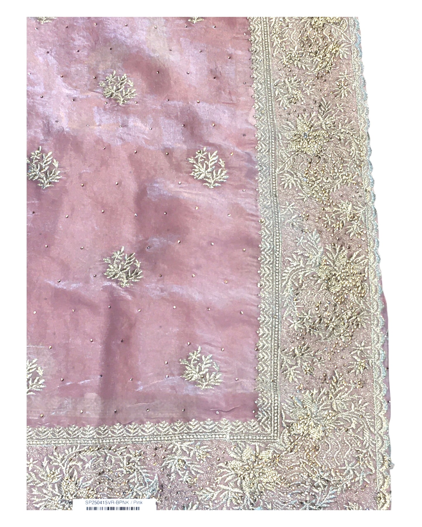 Baby Pink - Tissue Crepe - Party Wear Embroidered Saree with Blouse Piece - SP2504015 VR