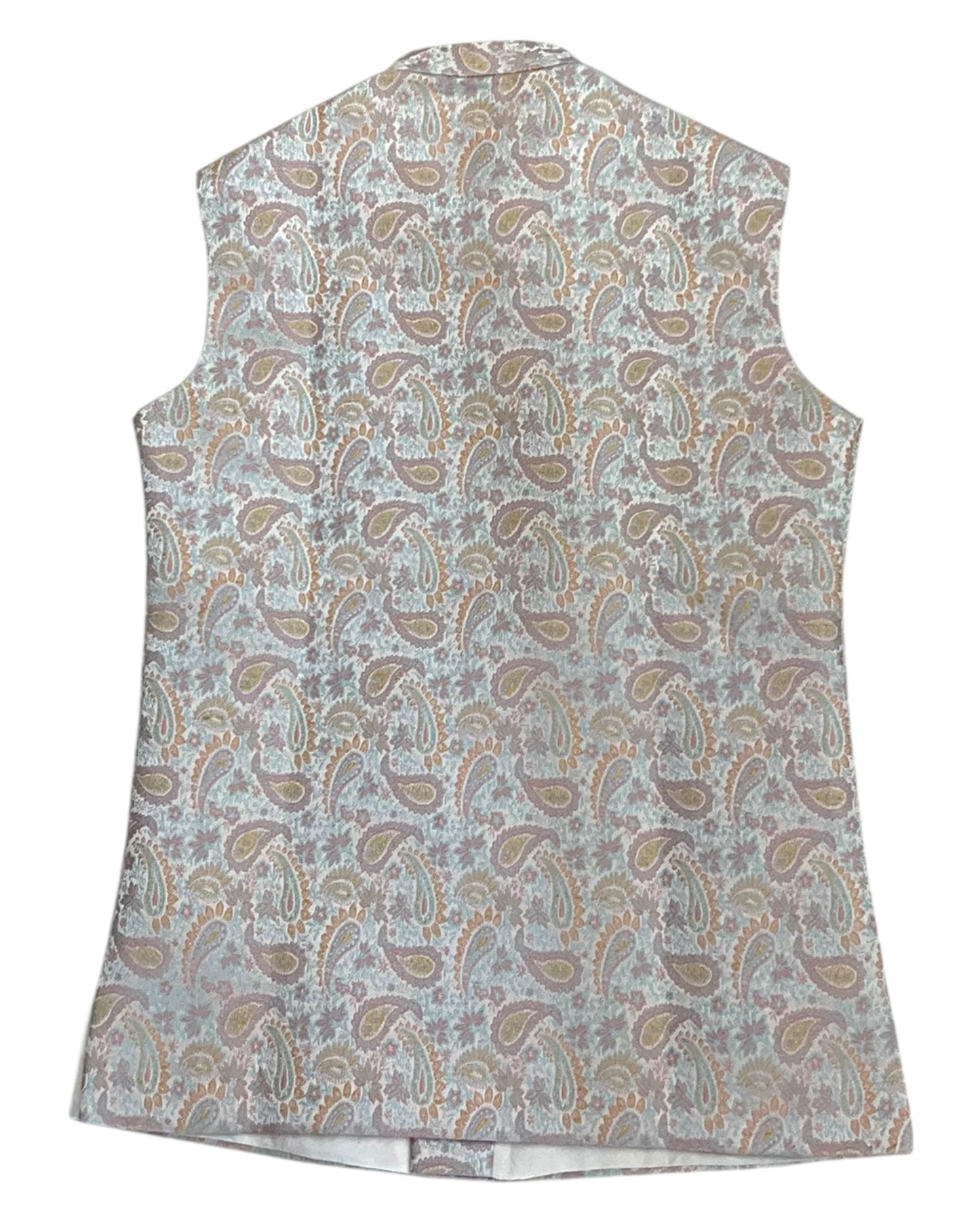 Cream with Pink/Light Blue Brocade - Premium Mens Waistcoat - VNS-JKT7908/2 10KJ25