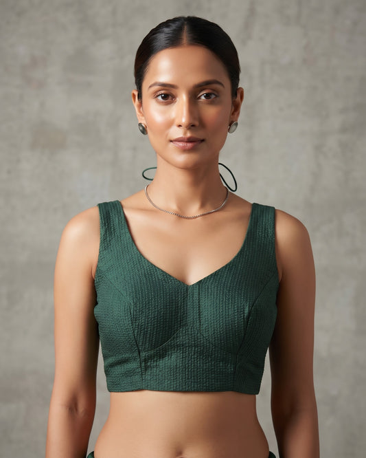 Size 36" / UK 10 - Bottle green - Sleevless Saree blouse with cups - UK Stock - With Margin inside - VAM1301 - KY