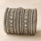 Clear White Stone and Pearl - Silver Finish Bangles Set (Set of 18) - UK stock - SM, M, L, XL JAN2611 05P25