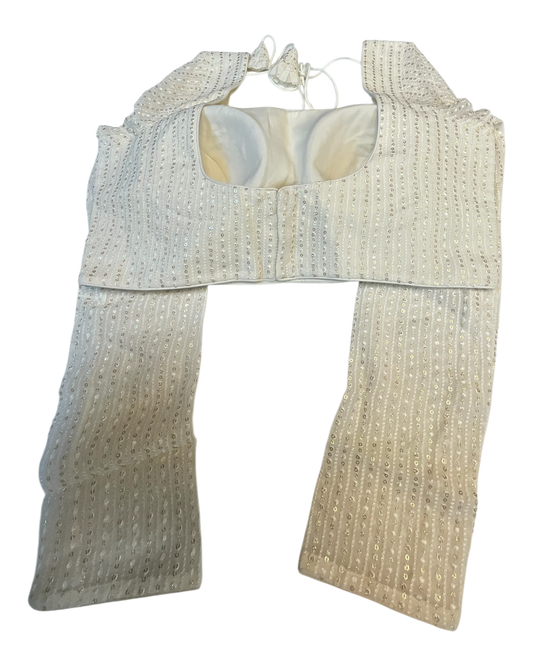 Size 38" / UK 12 - Cream - Rich Sequins Embroidered Long Sleeve Saree blouse with cups - UK Stock - Quick Delivery - RNK - R860-KA