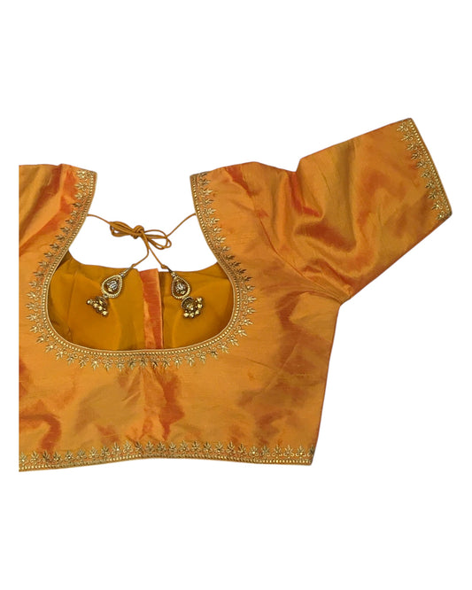 Orange / Amber - Dupion Silky Saree / Lehenga blouse - 38" Bust (UK 12) Can be let out to size 16 - KP272 01Hp25