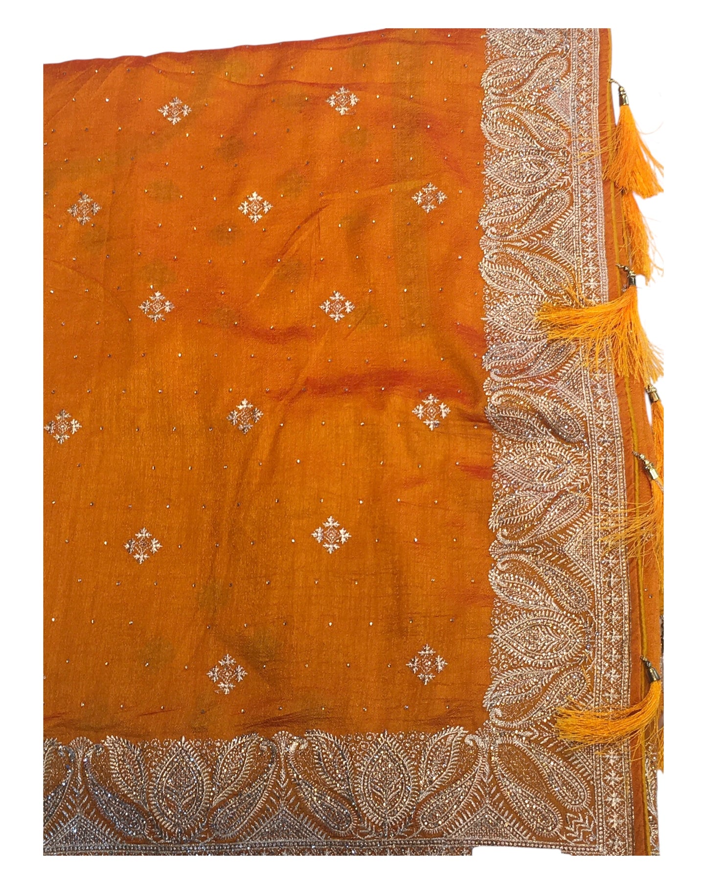 Amber / Burnt Orange - Silky - Party Wear Embroidered Saree with Blouse Piece - SP250409 VP