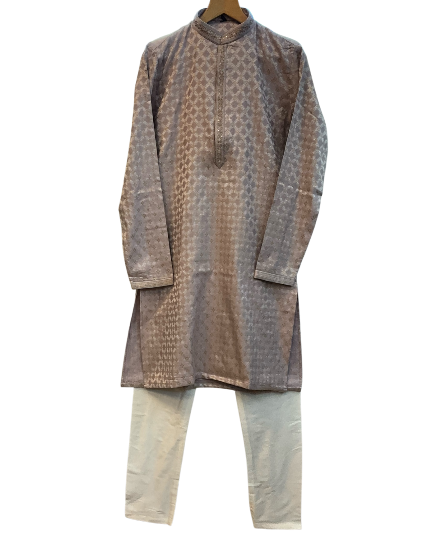 Pastel Mauve - Banarasi Handloom Brocade Mens Indian Kurta set with Trousers - UK Stock - Weddings / Walimas , Sangeet, Diwali, Eid, Mehndi / Henna - VEE2613 VR