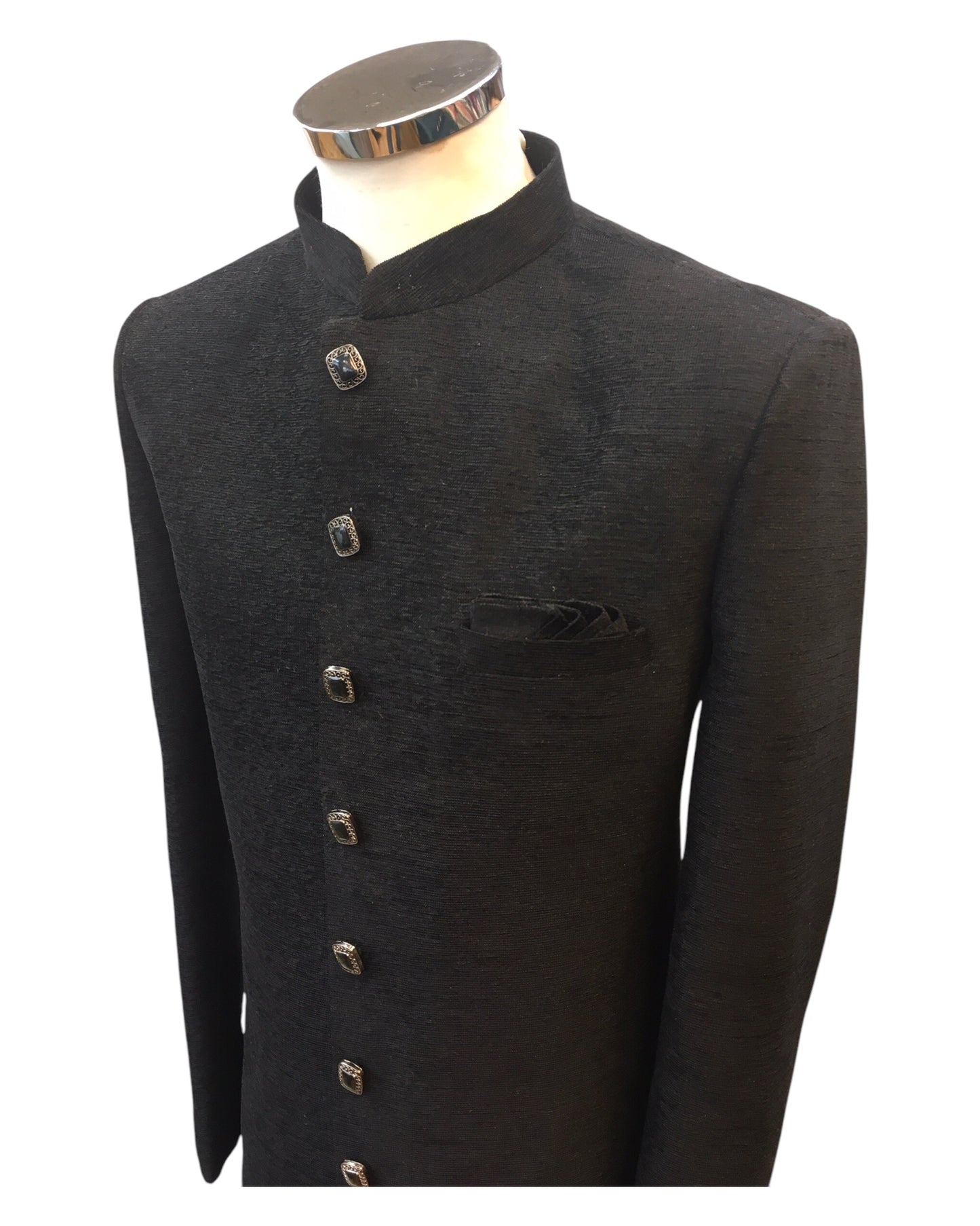 Size 38, 40, 42 - Black - Classic Suede Sherwani with Buttons - BS787 01RV25