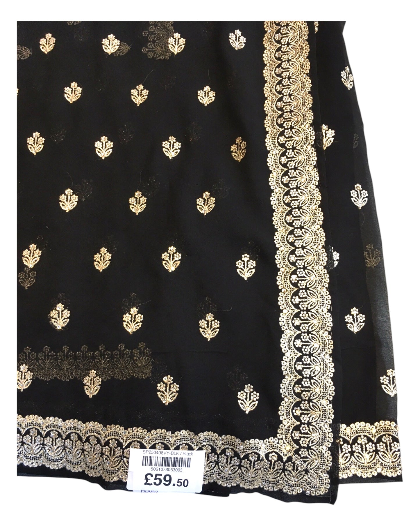 Black - Chiffon - Party Wear Embroidered Saree with Blouse Piece - SP2504008 VY