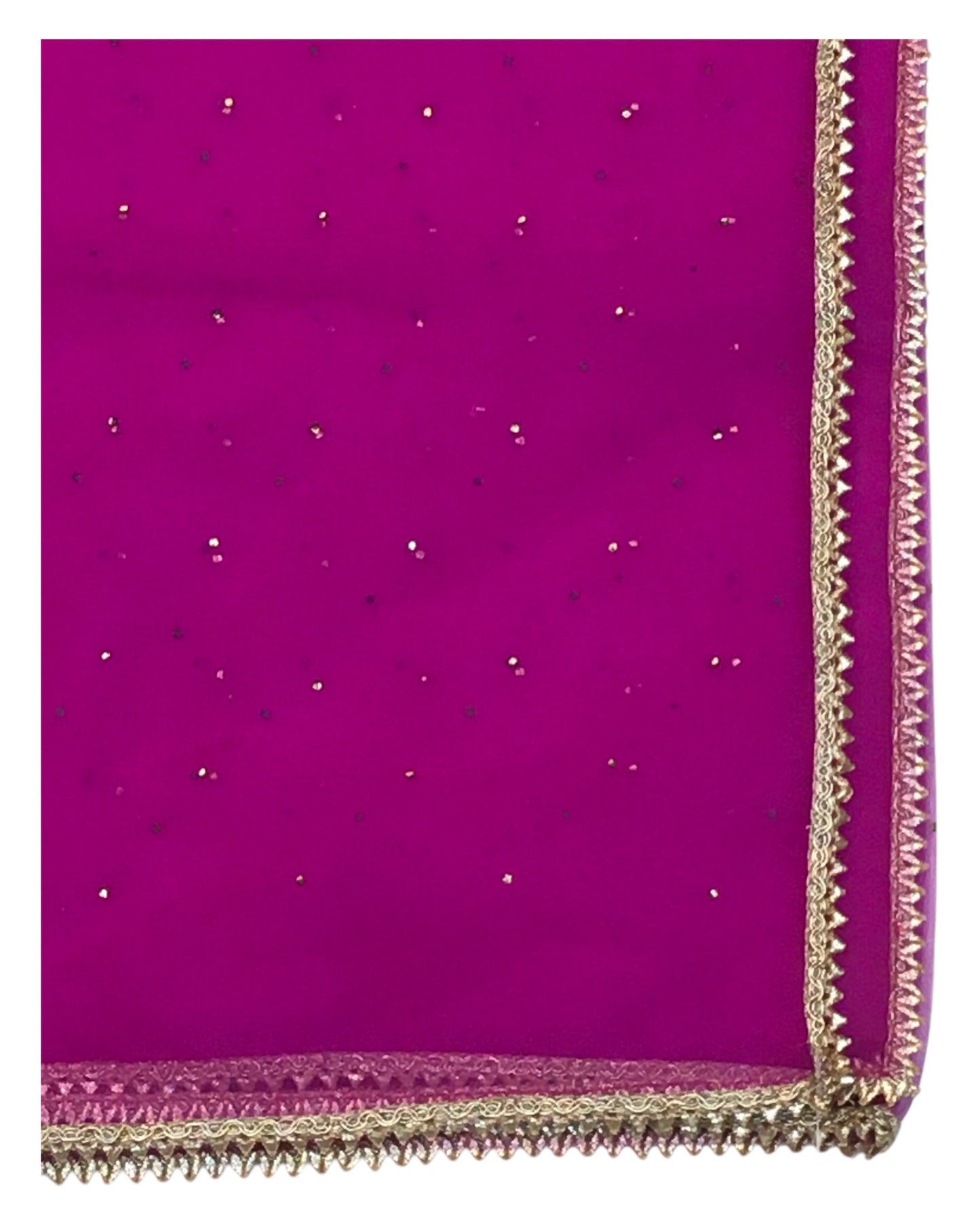 Magenta Pink - Ladies Net Dupatta with Gold Lace Border & Diamante - Mix N Match - VC2501 T0125