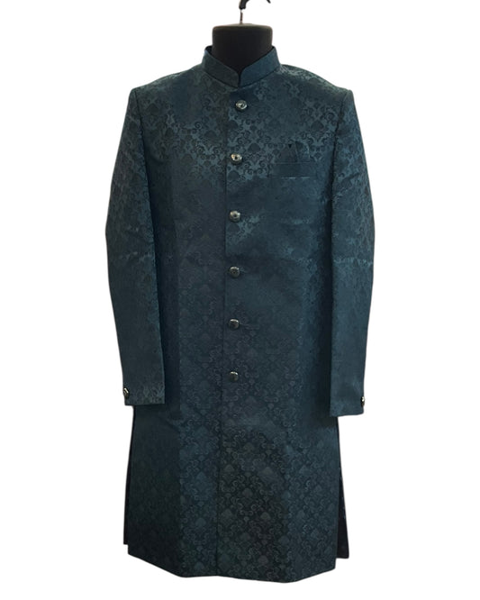Teal Blue - Classic Self Brocade Mens Sherwani with Quality Buttons - Smart Trousers - UK stock - 2/3 Days Delivery - YD2504 PY