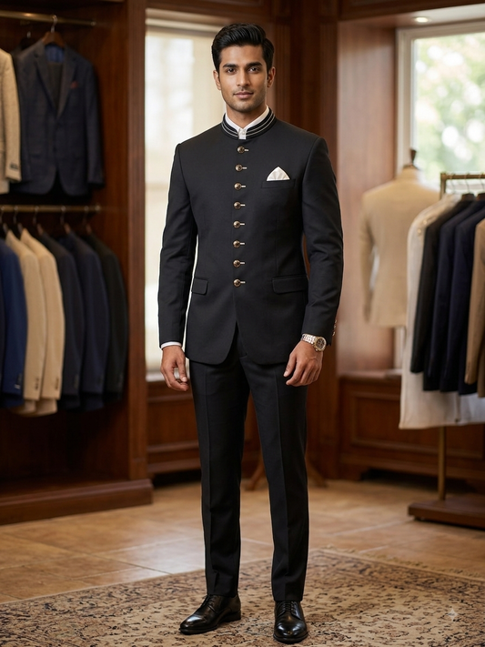 SALE! Black - Mens BandhGala / Prince / Chinese Collar Open Jacket - Fantastic Fit - PC2610