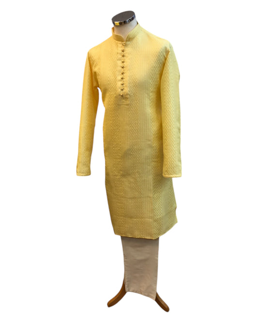 Light Yellow - Fantastic Mens Indian Kurta set - Weddings / Walimas , Sangeet, Eid, Mehndi / Henna - NAD2504 01KR25