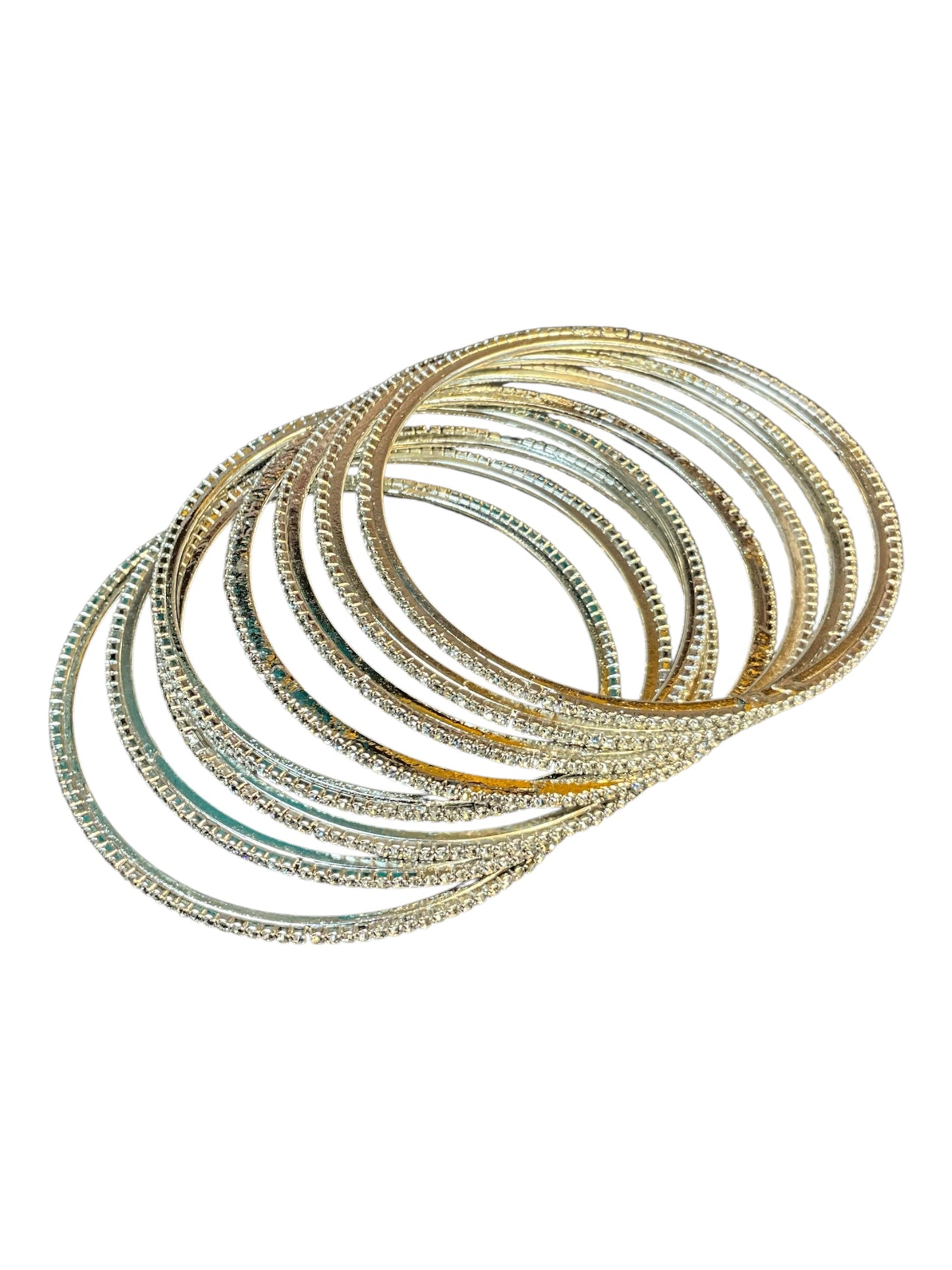 Clear / White Stones Silver Finish - Set of 8 Diamante Stone Bangles - M to XXL - HAN2602 07Ka26