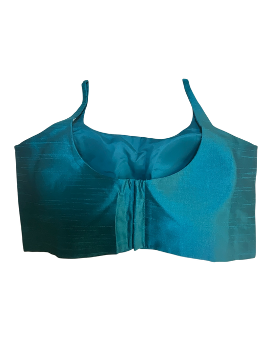 38" / UK 12 - Turquoise Blue - Silky Designer Saree blouse with cups, Sleeveless - UK Stock - Quick Delivery - RNK - R651-H
