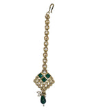 Green - Antique Gold Finish Medium Size Tika Head Piece - Indian Ladies Fashion Jewellery - AE2441 11Vp24