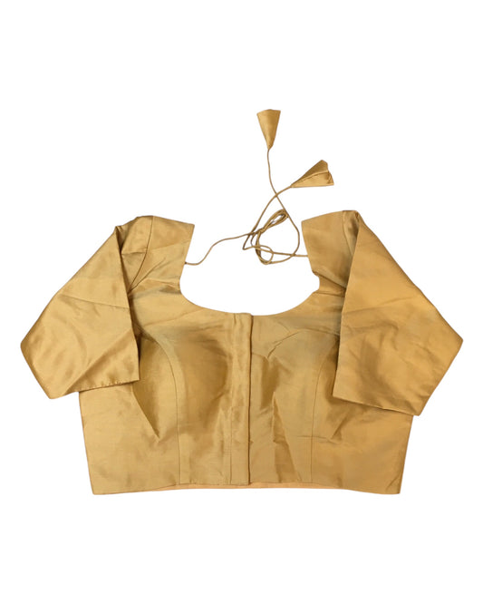 Gold - Plain Silky Saree blouse with cups, Short Sleeves- 36" to 44" - RNK - C190B-R