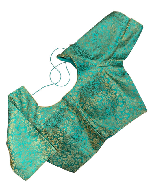 38" & 42" - Sea Green - Banarasi Brocade Saree / Lehenga Blouse -UK Stock - Quick Dispatch - X1126 01A25