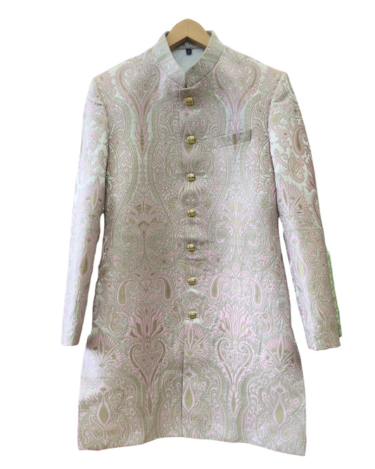 Pink - Classic Banarasi Brocade Sherwani with Gold Buttons - HHF2407 TC 0624