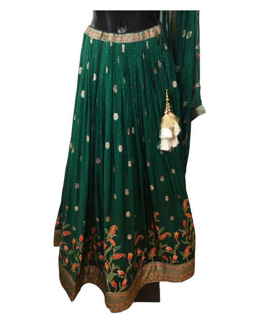 Green - Delicately Embroidered Chiffon Designer Lehenga Set - UK 12-16 - UK Stock - 24h Dispatch - NE2402 KYP 0724