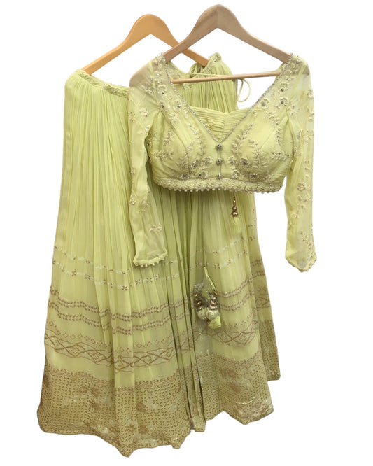 SALE - Designer Lime Green Ready Made Lehenga Set - Size 10 (12) UK Stock - 24h Dispatch - Diksha -ZC2315 KKP 0323