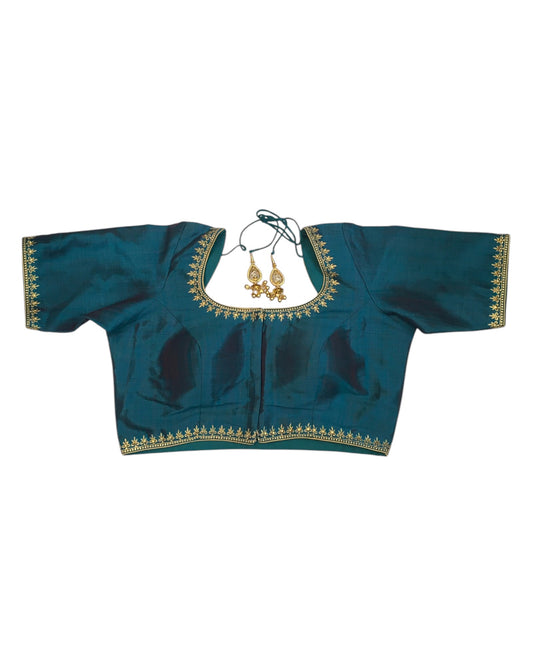 Turquoise - Dupion Silky Saree / Lehenga blouse - 42" Bust (UK 16) Can be let out to size 18 - KP272 01Hp25