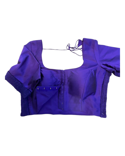 Dark Brinjal / Purple - HYBRID Silky Saree blouse - With Elastic on both side for Great fit - Size 36",38", 40" S M L - VAM1216 Ap
