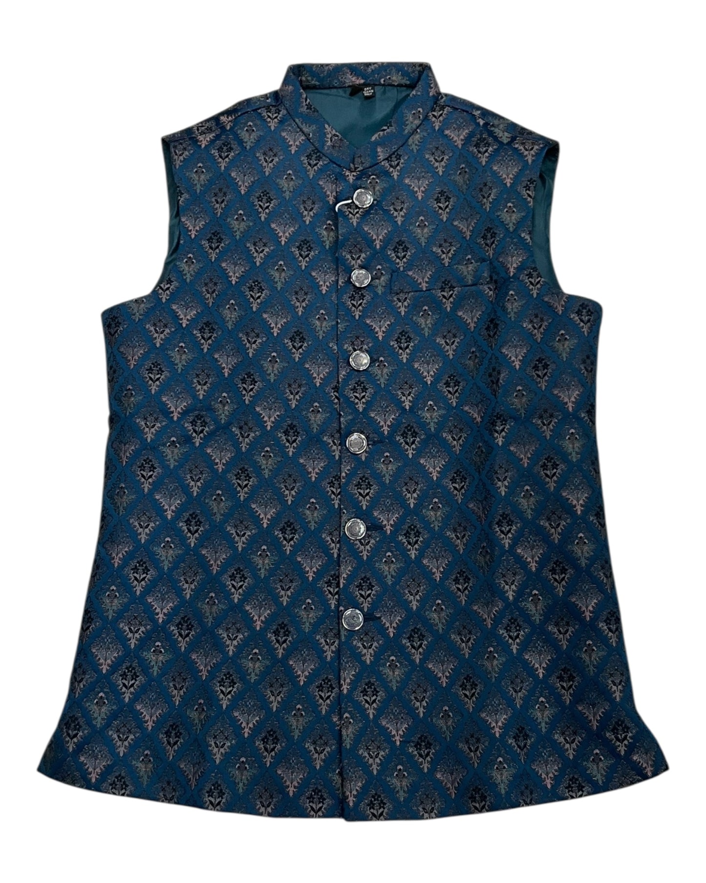 Rich Teal with Contrast Thread Brocade - Premium Mens Waistcoat - VNS-JKT14 10KJ25