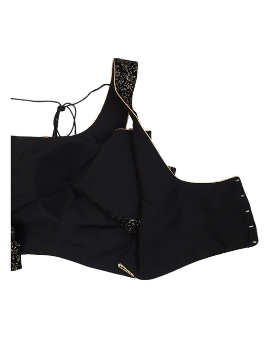 Black - Velvet Embroidered Saree / Lehenga Blouse - 38" Bust (UK 12) Can be let out to size 14 - X952 01KT25