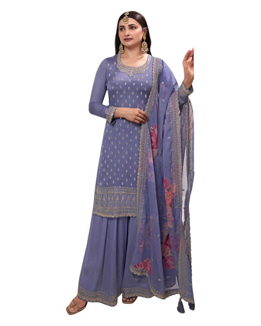 Lilac - Simple / Classy Ladies Indian Palazzo Trousers Suit with Printed Dupatta - Size 14 (40") - VF67831 TK1024