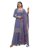 Lilac - Simple / Classy Ladies Indian Palazzo Trousers Suit with Printed Dupatta - Size 14 (40") - VF67831 TK1024