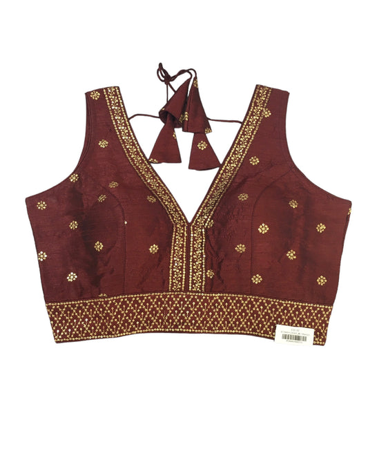 Dark Maroon - Dupion Silky Saree / Lehenga blouse - 38" Bust (UK 12) Can be let out to size 16 - AF2406 H 0324