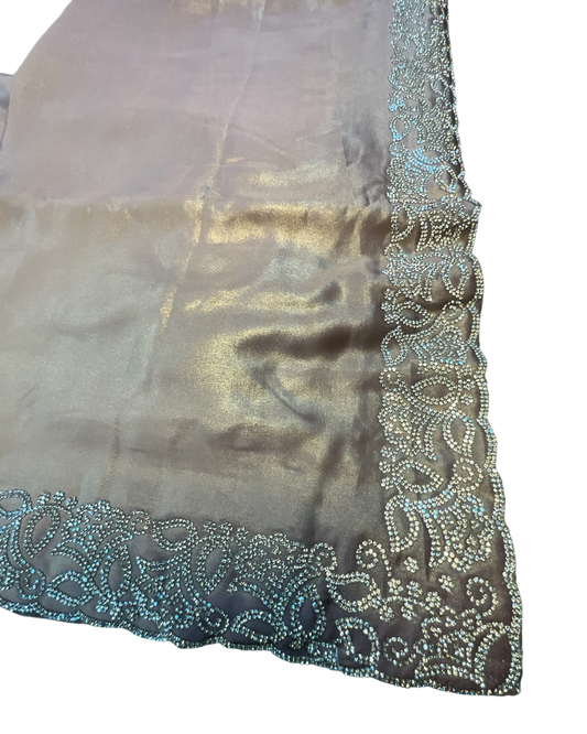 Rose Gold - Saree with Thread / Stone Embroidery and Blouse Piece - UK stock - 24hr Dispatch - SP2621 VC