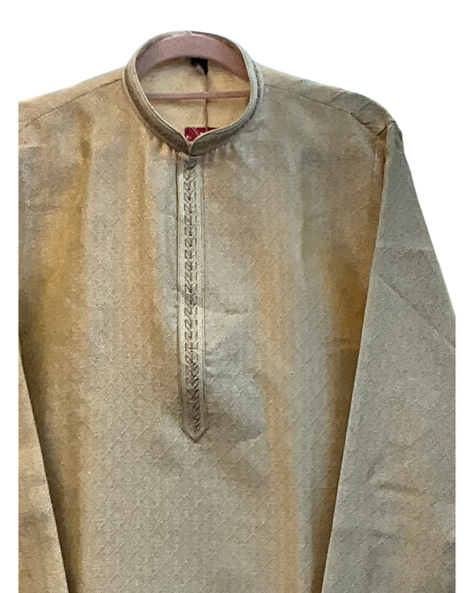 Cream / Light Gold - Banarasi Handloom Brocade Mens Indian Kurta set with Trousers - UK Stock - Weddings / Walimas , Sangeet, Diwali, Eid, Mehndi / Henna - VEE3033 VK