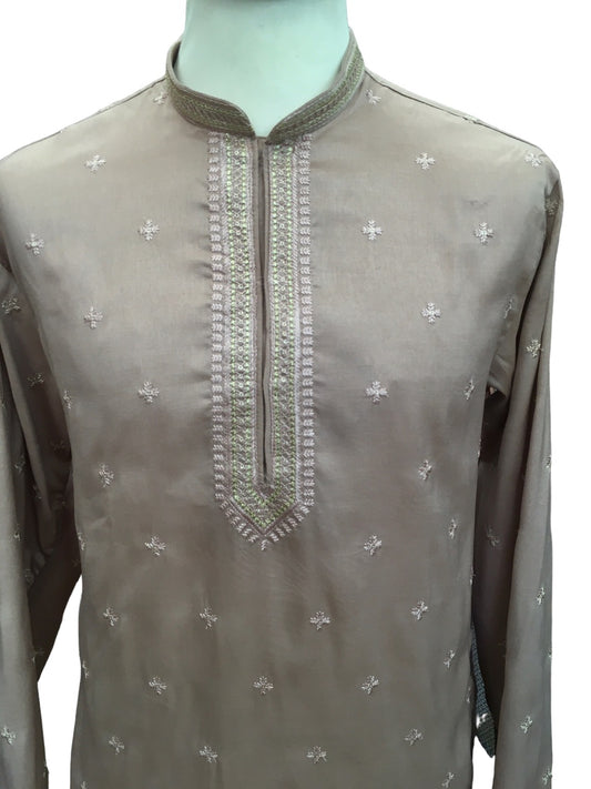 Pink - Cotton Silk Mens Kurta Set with Thread Embroidery- Sangeet Mehendi Haldi Weddings- KCS1041 VK 1123