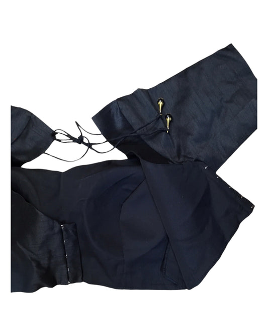 Black - Silky Saree blouse with cups, Short Sleeves - 42" - UK Stock - Quick Delivery - RNK - N659-A