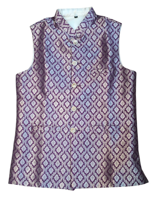 Wine - Rich Banarasi Brocade Handloom Brocade Mens Waistcoat - UK Stock- Dispatch in 24 hrs - KCS241109 KP