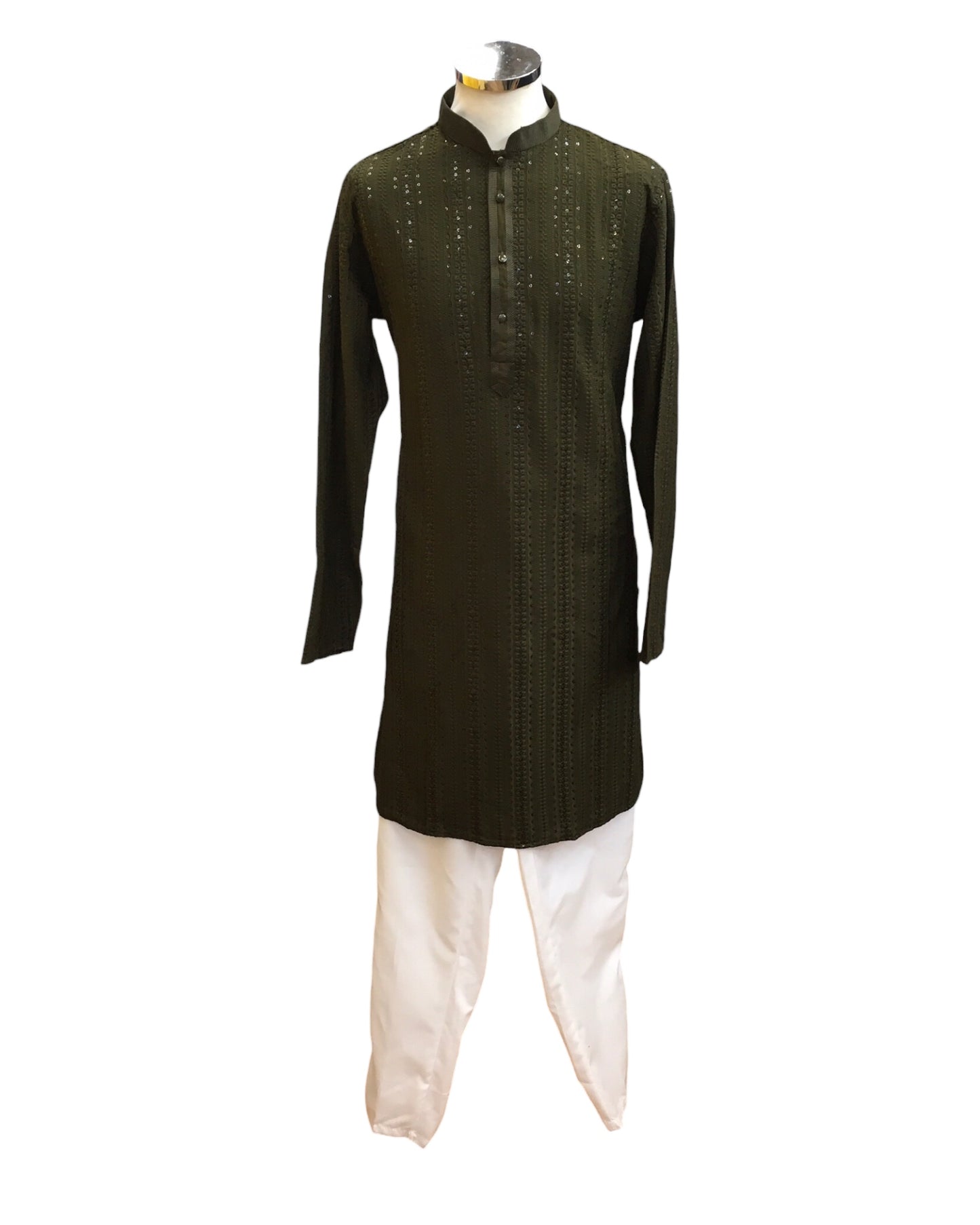 Henna Mehndi Green - Rich Sequins Lucknowi Chiffon Mens Indian Kurta Set with Smart Pants - Weddings / Walimas , Sangeet, Eid, Mehndi / Henna - SHU2501 KC 0325