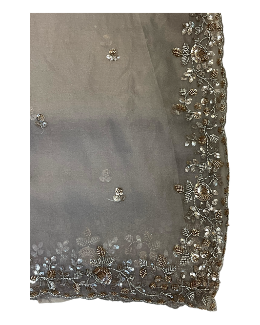 Champagne / Light Brown - Rich Saree with Bead Embroidery and Blouse Piece - UK stock - 24hr Dispatch - RS2523 TH