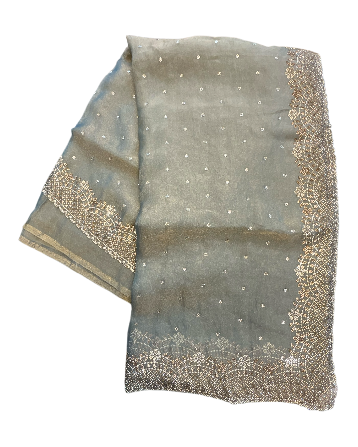 Sage Green - Fancy Crystal Work Saree with Blouse Piece - UK stock - 24hr Dispatch - RS2530 JJ