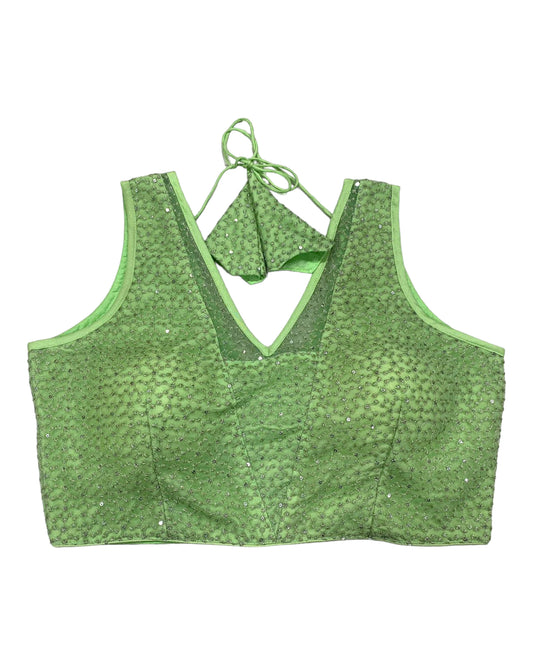 Mint Green - Fully Embroidered V neck Saree / Lehenga blouse - With Cups - Margin to loosen - UK Stock - AF2343 H 0923