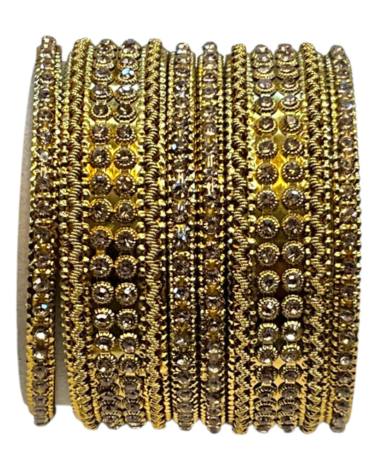 Gold Stone - Antique Gold Finish Bangles Set (Set of 6) - UK stock - SM, M, L, XL JAN2656 09Vp25