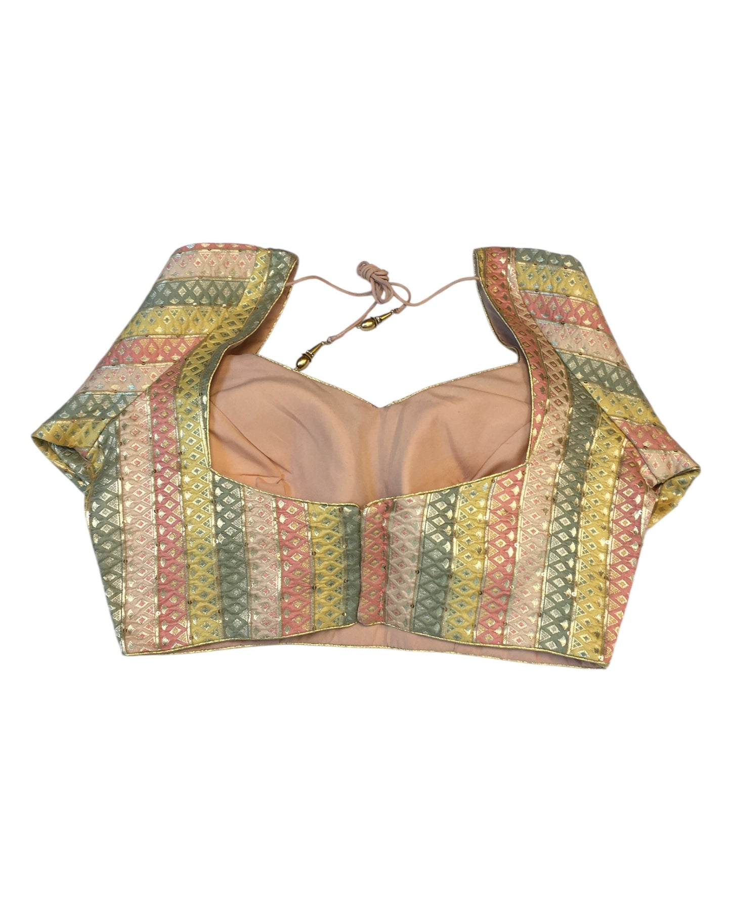 36" Bust (UK 10) Pastel Multi Coloured - Banarasi Brocade Saree / Lehenga blouse - Can be let out to size 12 - VFJ217 01KY25