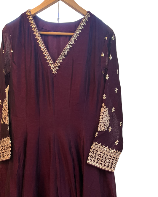Size 12 (38") - Wine - Designer - Ladies Long Top / Dress Anarkali Trousers Suit - VMK Afsana 04RA26