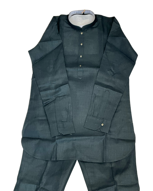 Black - Premium Linen Mens Indian Kurta with Linen Trousers - UK Stock - Weddings / Walimas , Sangeet, Diwali, Eid, Mehndi / Henna - VEE1366 VY