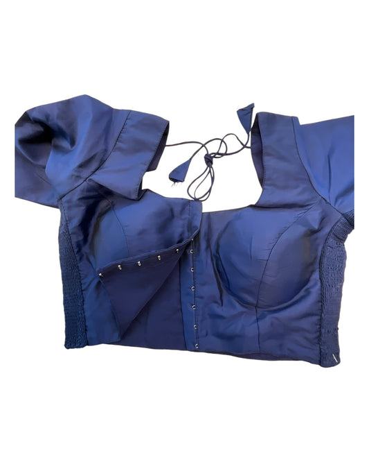 Navy Blue - HYBRID Silky Saree blouse - With Elastic on both side for Great fit - Size 36",38", 40" S M L - VAM1216 Ap