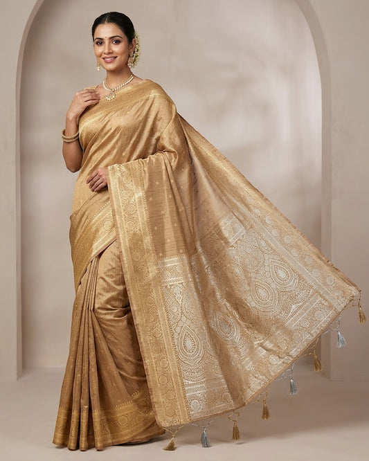 Gold - Traditional Handloom Saree with Blouse Piece - UK stock - 24hr Dispatch - SP2630 KP