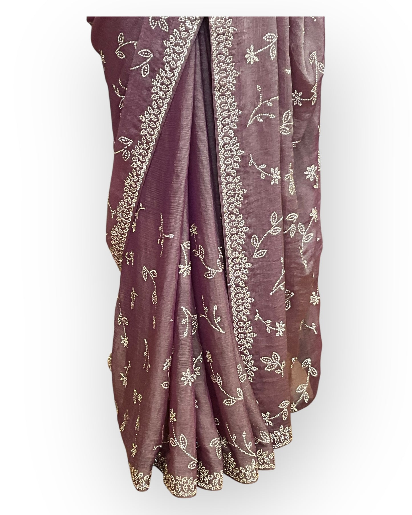 Dusty Pink - Chiffon Crepe - Party Wear Embroidered Saree with Blouse Piece - SP2504004 PY