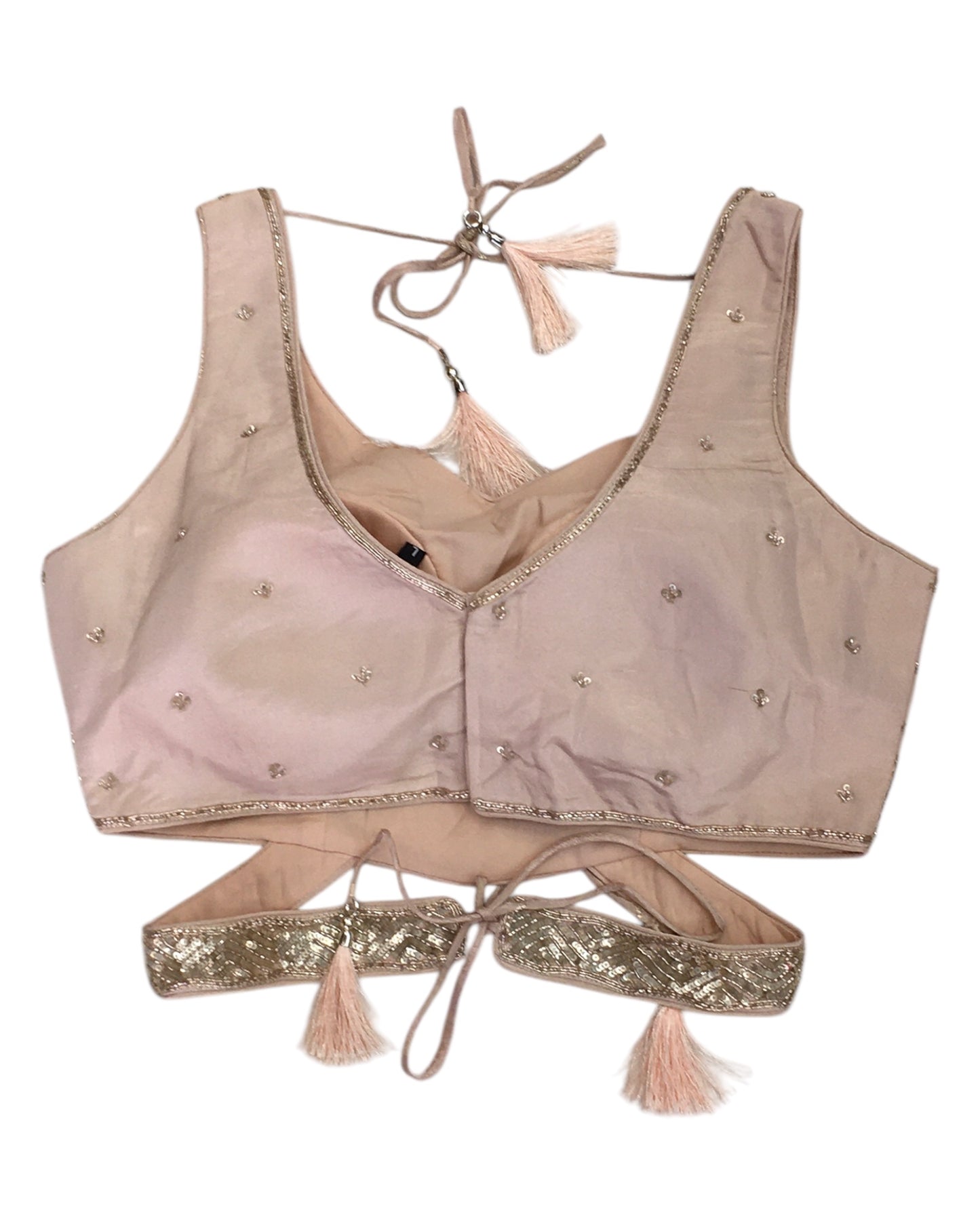 Champagne / Peach - Designer Ladies Short Top Palazzo Trousers Suit - Size 12 (38") - VMK KIA RR