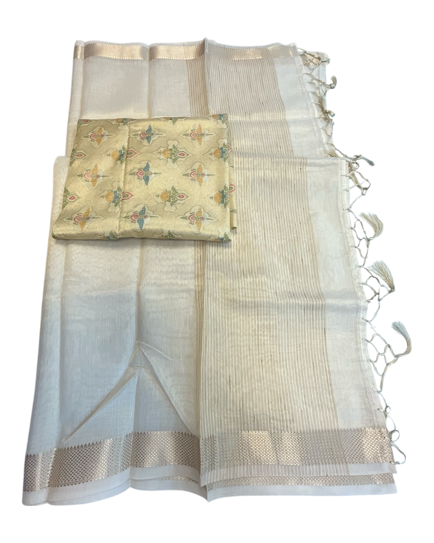 Cream - Fancy Cotton Silky Saree with Brocade Blouse Piece - UK Stock - 2/3 days Delivery 12KP25 RT411006