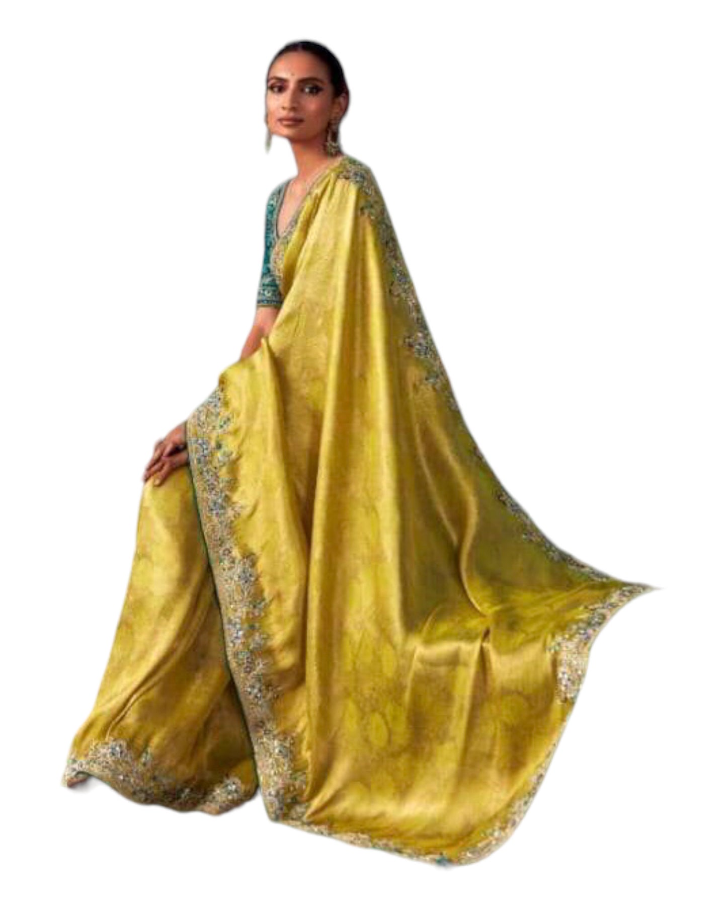 Yellow - Crepe Silky Saree with Fancy Ready made Blouse - KIM-SA217 PJ 1123