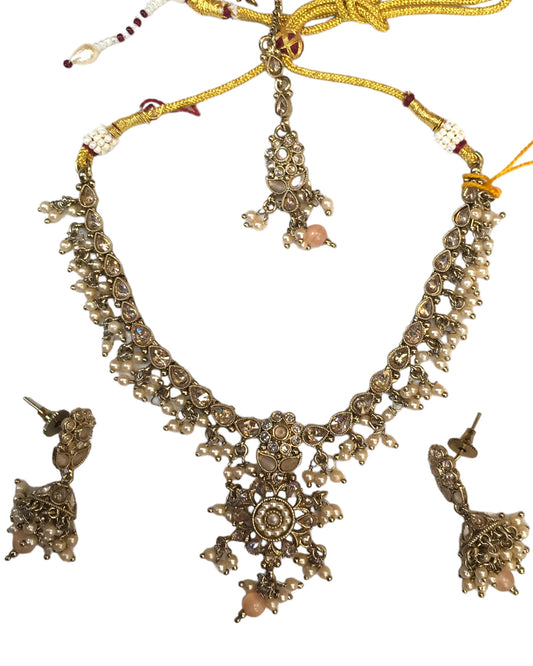 Peach - Medium Size Necklace Set with Earrings - SLV47 KY 0424