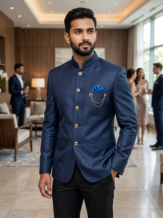 SALE! Navy Blue - Mens BandhGala / Prince / Chinese Collar Open Jacket - Fantastic Fit - PC2612